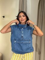 Chaleco cuello alto de denim - Imagen 2